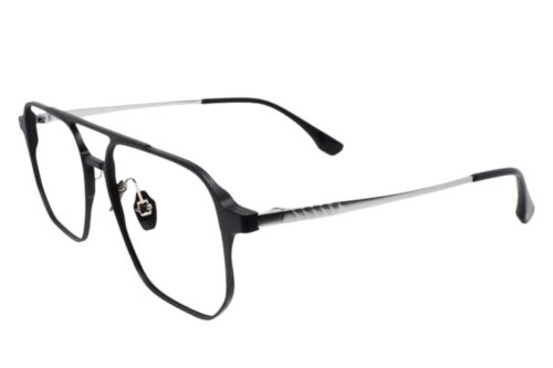 Sleek black and silver rectangular eyeglasses with thin metal frames.