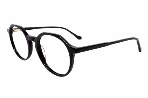 Black round eyeglass frames on white background